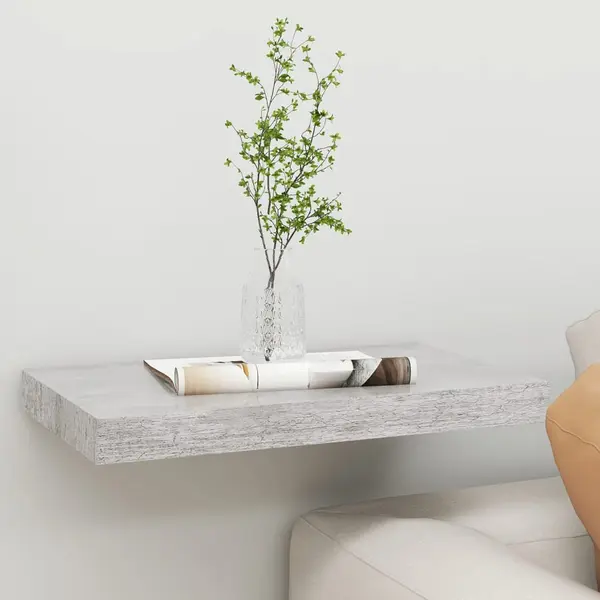 Gossi raft de perete suspendat, gri beton, 50x23x3,8 cm, mdf
