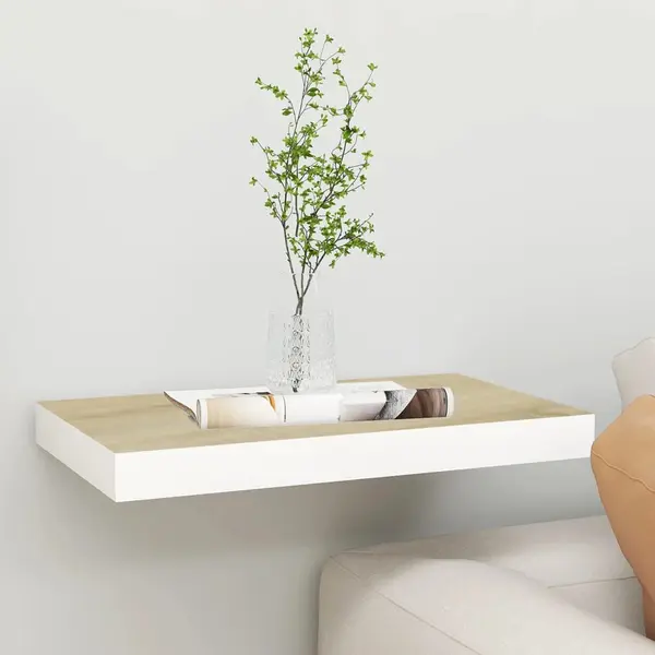 Gossi raft de perete suspendat, stejar si alb, 50x23x3,8 cm, mdf
