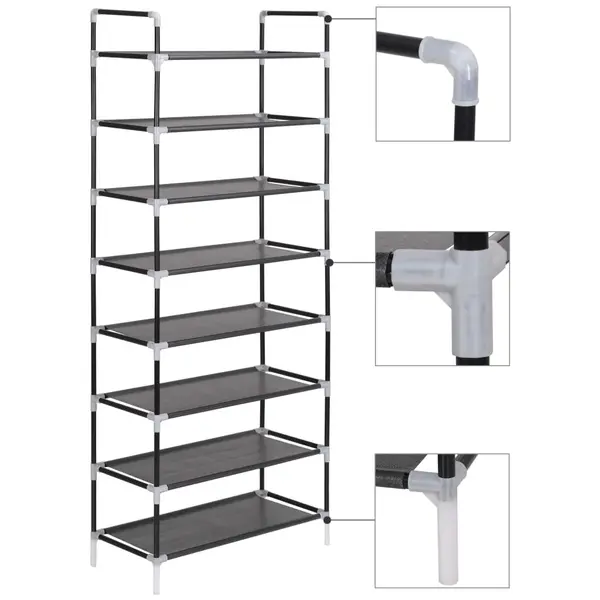 Gossi raft incaltaminte 8 rafturi, metal si textil netesut, negru