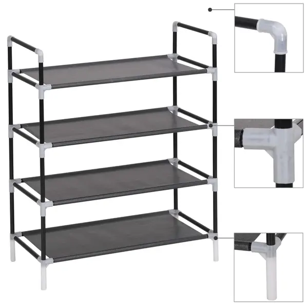Gossi raft incaltaminte cu 4 rafturi, metal si textil netesut, negru
