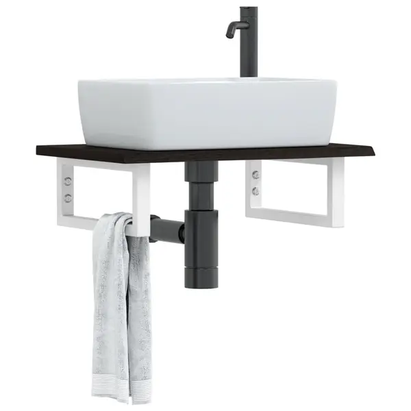 Gossi raft pentru lavoar montat pe perete, otel si lemn masiv stejar