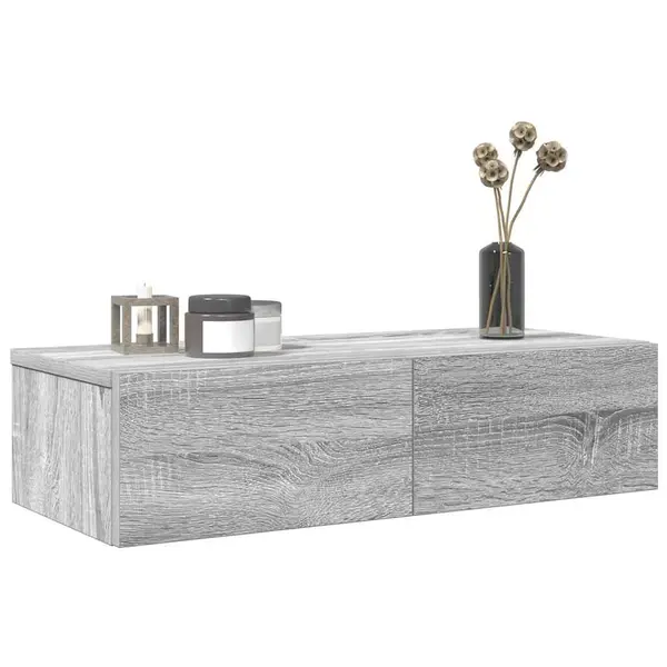 Gossi raft perete cu sertare gri sonoma 60x26,5x15cm lemn prelucrat