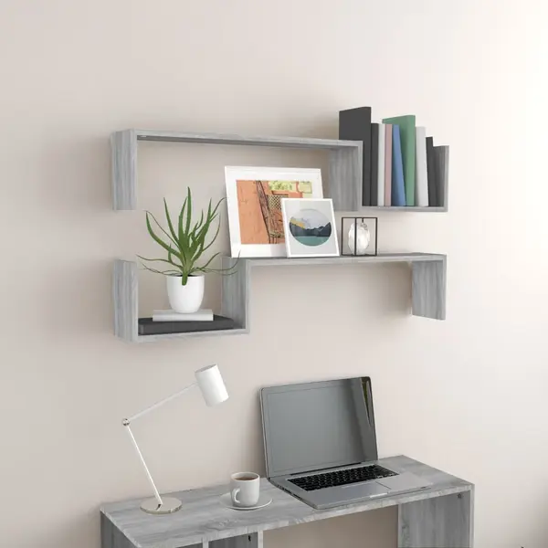 Gossi rafturi colt perete 2 buc sonoma gri 100x15x20cm lemn prelucrat