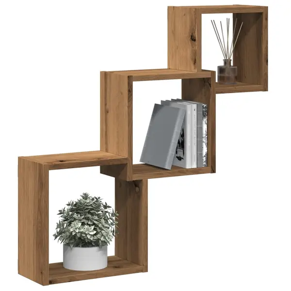 Gossi rafturi cub perete stejar artizanal 68x15x68 cm, lemn prelucrat
