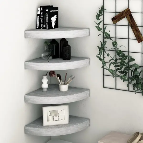 Gossi rafturi de colt de perete 4 buc. gri beton 35x35x3,8 cm mdf