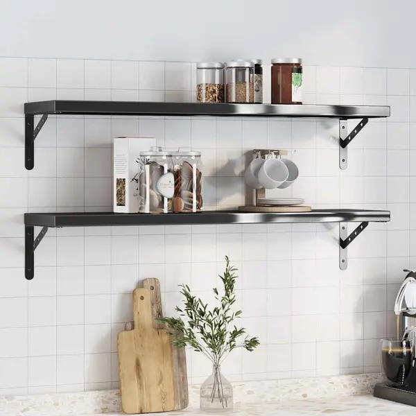 Gossi rafturi de perete 2 buc., 100x23,5 cm, negru otel inoxidabil