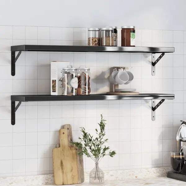 Gossi rafturi de perete 2 buc., 100x23,5x3cm, negru otel inoxidabil