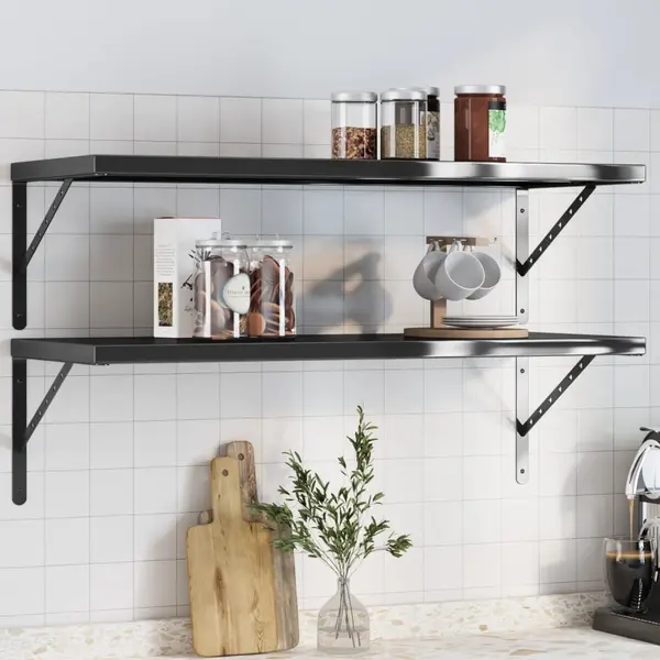 Gossi rafturi de perete 2 buc., 100x40x3 cm, negru otel inoxidabil