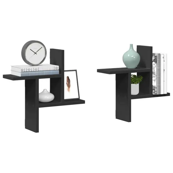 Gossi rafturi de perete, 2 buc., negru, 38x12x38 cm, lemn prelucrat