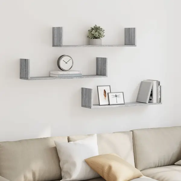 Gossi rafturi de perete 3 buc. gri sonoma 80x18x18 cm lemn prelucrat