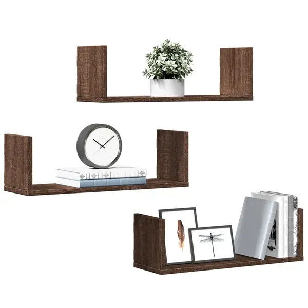 Gossi rafturi de perete 3 buc. stejar maro 58x18x18 cm lemn prelucrat