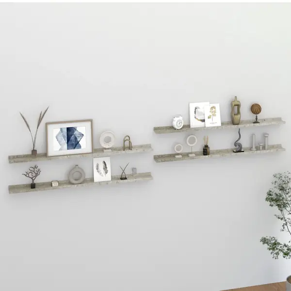 Gossi rafturi de perete, 4 buc., gri beton, 115x9x3 cm