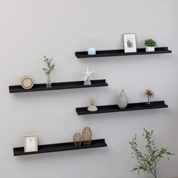 Gossi rafturi de perete, 4 buc., negru, 80x9x3 cm