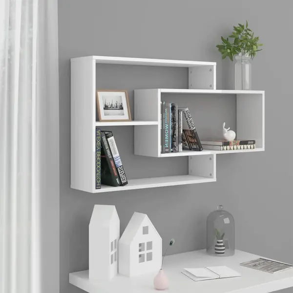 Gossi rafturi de perete alb extralucios 104x20x58,5 cm lemn prelucrat