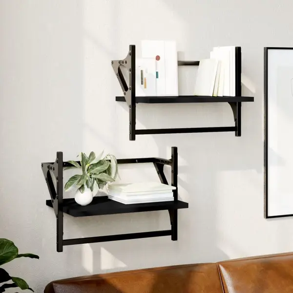 Gossi rafturi de perete cu bare, 2 buc, negru, 40x25x30 cm