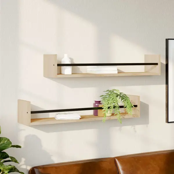 Gossi rafturi de perete cu bare, 2 buc, stejar sonoma, 80x16x14 cm