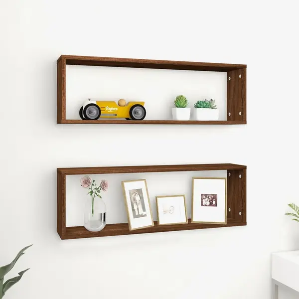 Gossi rafturi de perete cub, 2 buc. stejar maro, 80x15x26,5 cm, lemn