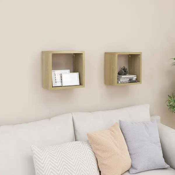 Gossi rafturi de perete cub 2 buc. stejar sonoma 26x15x26 cm