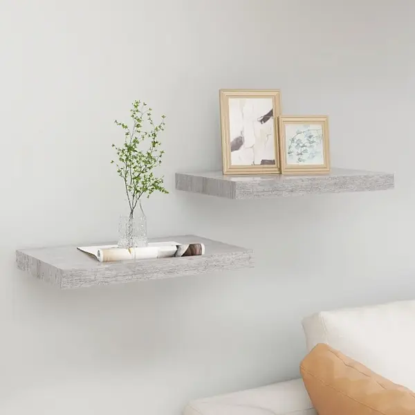 Gossi rafturi de perete suspendate 2 buc. gri beton 40x23x3,8 cm mdf