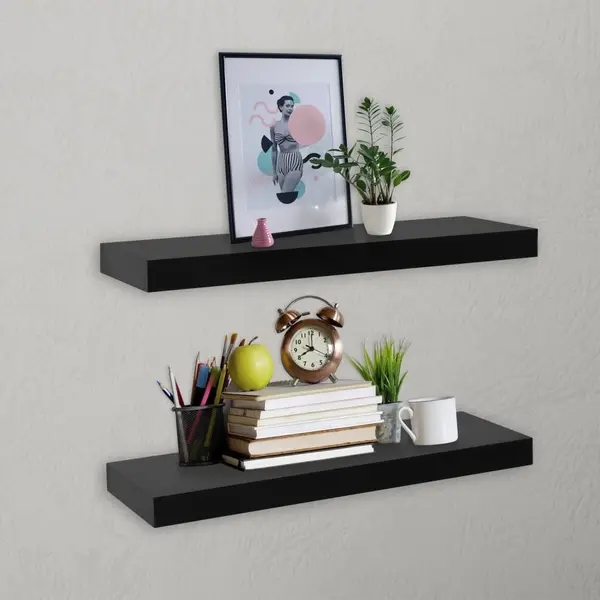 Gossi rafturi de perete suspendate, 2 buc., negru, 40 x 20 x 3,8 cm