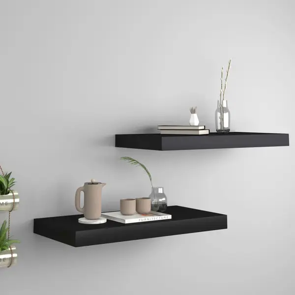 Gossi rafturi de perete suspendate, 2 buc., negru, 50x23x3,8 cm, mdf