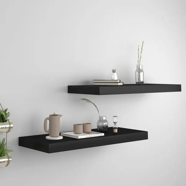 Gossi rafturi de perete suspendate, 2 buc., negru, 60x23,5x3,8 cm mdf