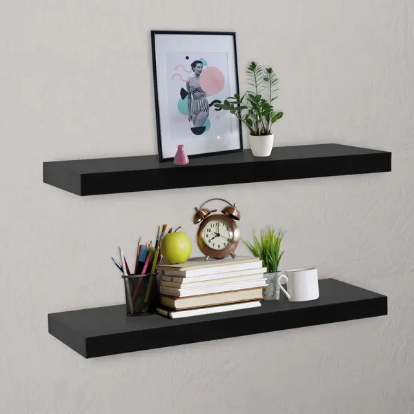 Gossi rafturi de perete suspendate, 2 buc., negru, 80x20x3,8 cm
