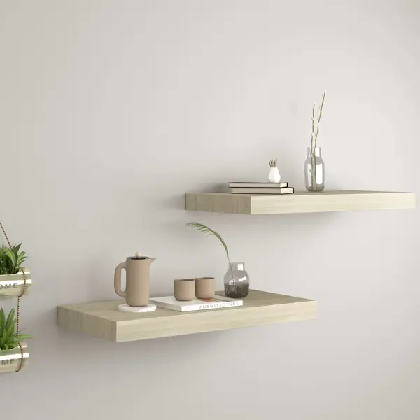 Gossi rafturi de perete suspendate, 2 buc., stejar, 50x23x3,8 cm, mdf