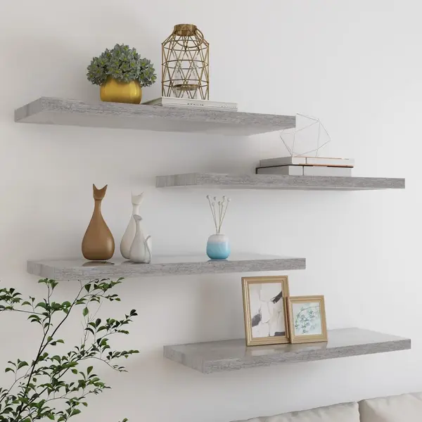 Gossi rafturi de perete suspendate,4 buc,gri beton,80x23,5x3,8 cm,mdf