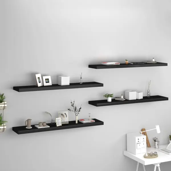 Gossi rafturi de perete suspendate 4 buc. negru 120x23,5x3,8 cm mdf