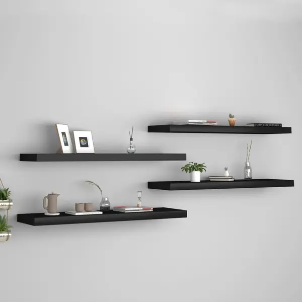 Gossi rafturi de perete suspendate 4 buc., negru, 90x23,5x3,8 cm, mdf