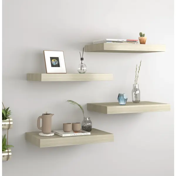 Gossi rafturi de perete suspendate, 4 buc., stejar, 40x23x3,8 cm, mdf