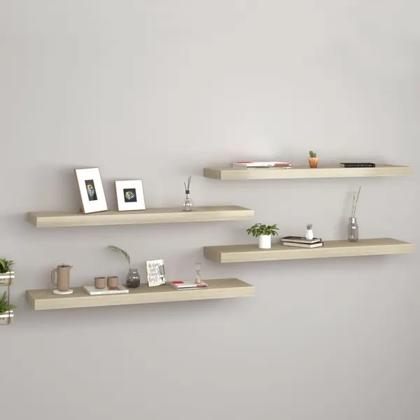 Gossi rafturi de perete suspendate 4 buc. stejar, 90x23,5x3,8 cm, mdf