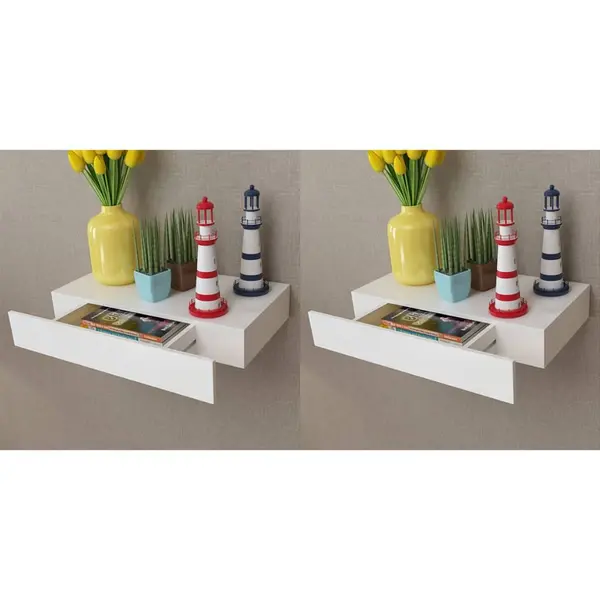 Gossi rafturi de perete suspendate cu sertare, 2 buc., alb, 48 cm