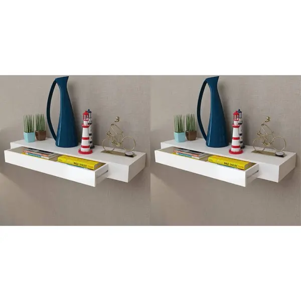 Gossi rafturi de perete suspendate cu sertare, 2 buc., alb, 80 cm