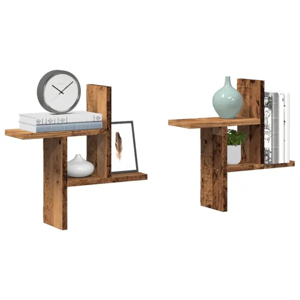 Gossi rafturi perete, 2 buc., lemn vechi, 38x12x38 cm, lemn prelucrat