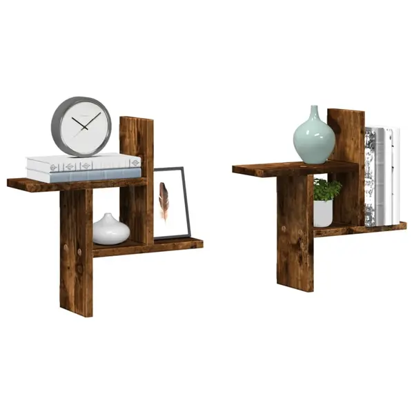 Gossi rafturi perete 2 buc. stejar fumuriu 38x12x38 cm lemn prelucrat