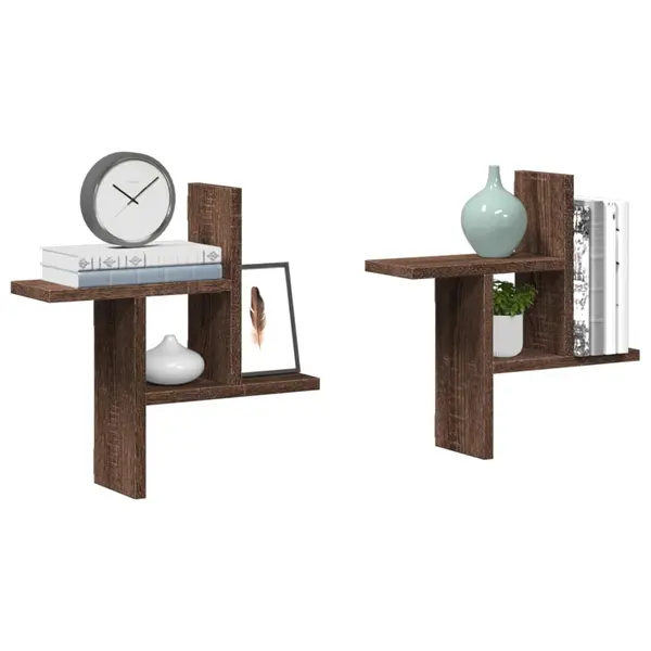 Gossi rafturi perete 2 buc. stejar maro 38x12x38 cm lemn prelucrat