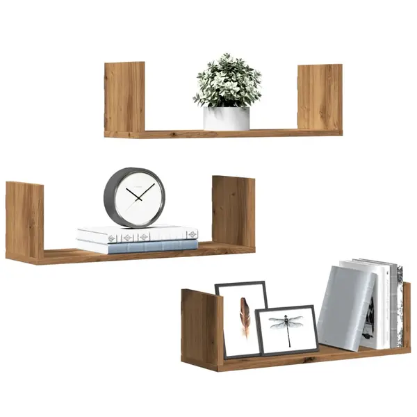 Gossi rafturi perete 3buc. stejar artizanal 58x18x18cm lemn prelucrat