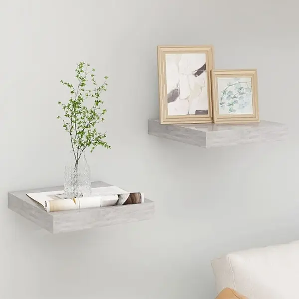 Gossi rafturi perete suspendate 2 buc. gri beton 23x23,5x3,8 cm mdf