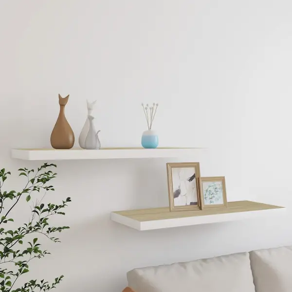 Gossi rafturi perete suspendate 2 buc. stejar/alb 80x23,5x3,8 cm, mdf