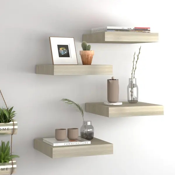 Gossi rafturi perete suspendate, 4 buc., stejar, 23x23,5x3,8 cm, mdf
