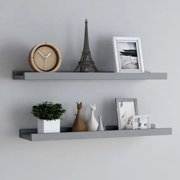 Gossi rafturi rame foto cu bordura, 2 buc., gri, 80 x 9 x 3 cm, mdf