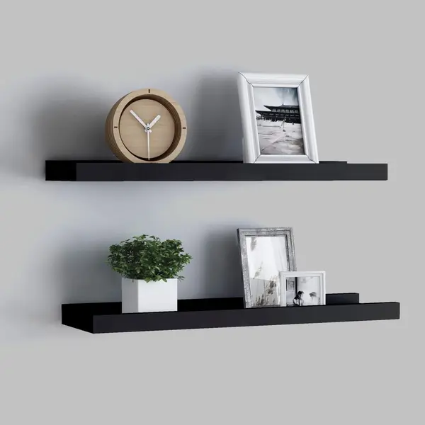 Gossi rafturi rame foto cu bordura, 2 buc., negru, 60 x 9 x 3 cm, mdf
