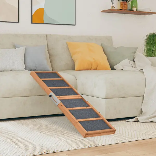 Gossi rampa pentru caini, gri, 120x30 cm, lemn masiv de brad
