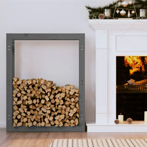 Gossi rastel pentru lemne de foc, gri, 80x25x100 cm, lemn masiv pin