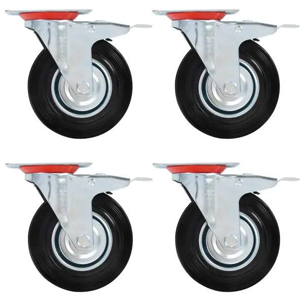 Gossi roti pivotante cu frane duble, 4 buc., 125 mm