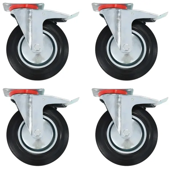 Gossi roti pivotante cu frane duble, 4 buc., 200 mm