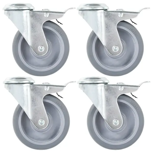 Gossi roti pivotante cu gaura surub, frane duble, 4 buc., 100 mm