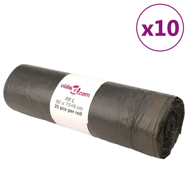 Gossi saci de gunoi cu snururi 250 buc. negru 60 l
